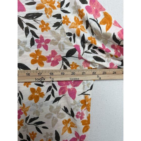 J.Jill Women's Plus Sz 1X Cream Floral Printed Top 100% Cotton 3/4 Sleeves - Picture 7 of 12